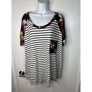 1 Clique Women's Short Sleeve Striped & Floral Print Tee NEW ~ Size 3X